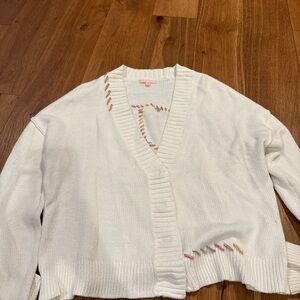 Lisa Todd White Cardigan with Colorful Stitching